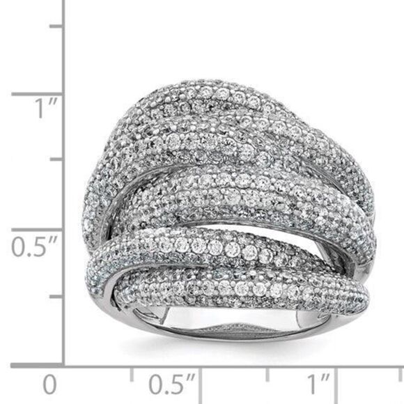 Sterling Shimmer Sterling Silver Rhodium-plated 536 Stone Pavé CZ Ring - Picture 2 of 5